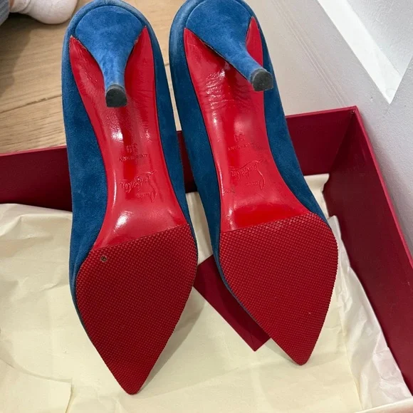 Christian Louboutin Blue Suede Pointed-Toe Stiletto Pumps - Picture 2 of 4